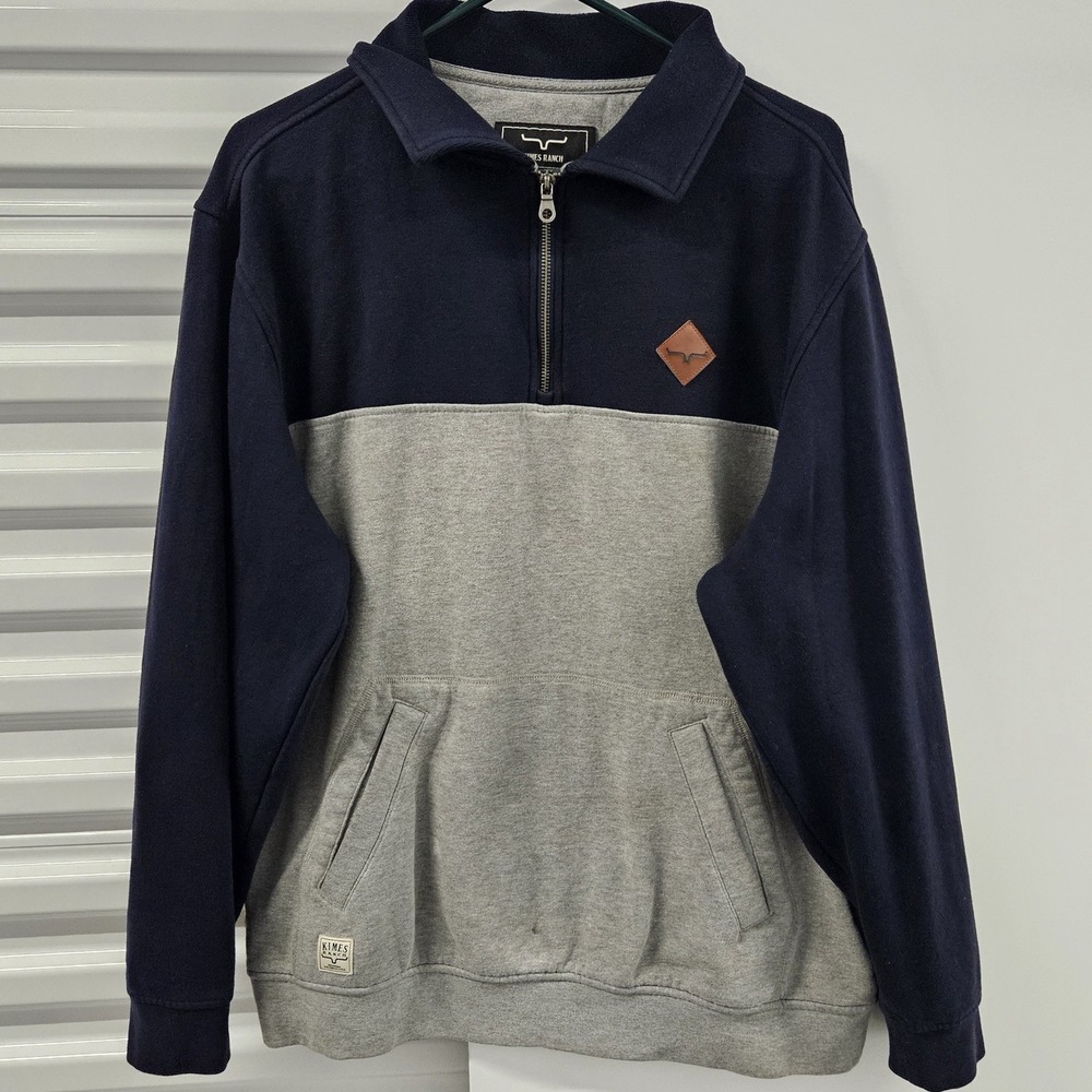 Kimes Ranch Men's XL 1/4 Zip Pullover Sweatshirt Gray Navy Western Fleece